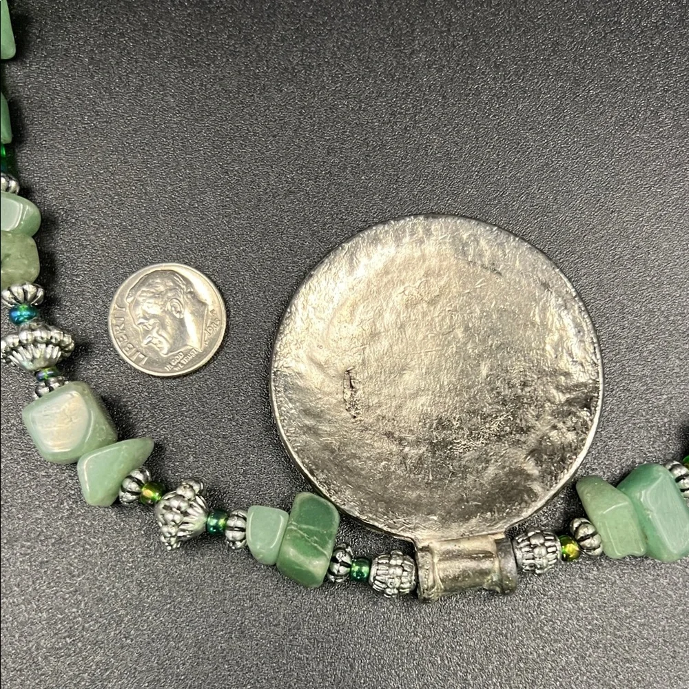 Artisan Handmade Green Stone 20” Necklace with Silver Medallion Pendant - Picture 3 of 10